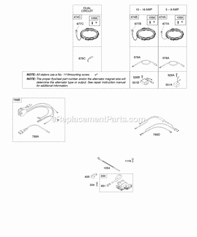 Alternators Ignition Diagram and Parts List for 406577-0105-E1  Briggs and Stratton Engine